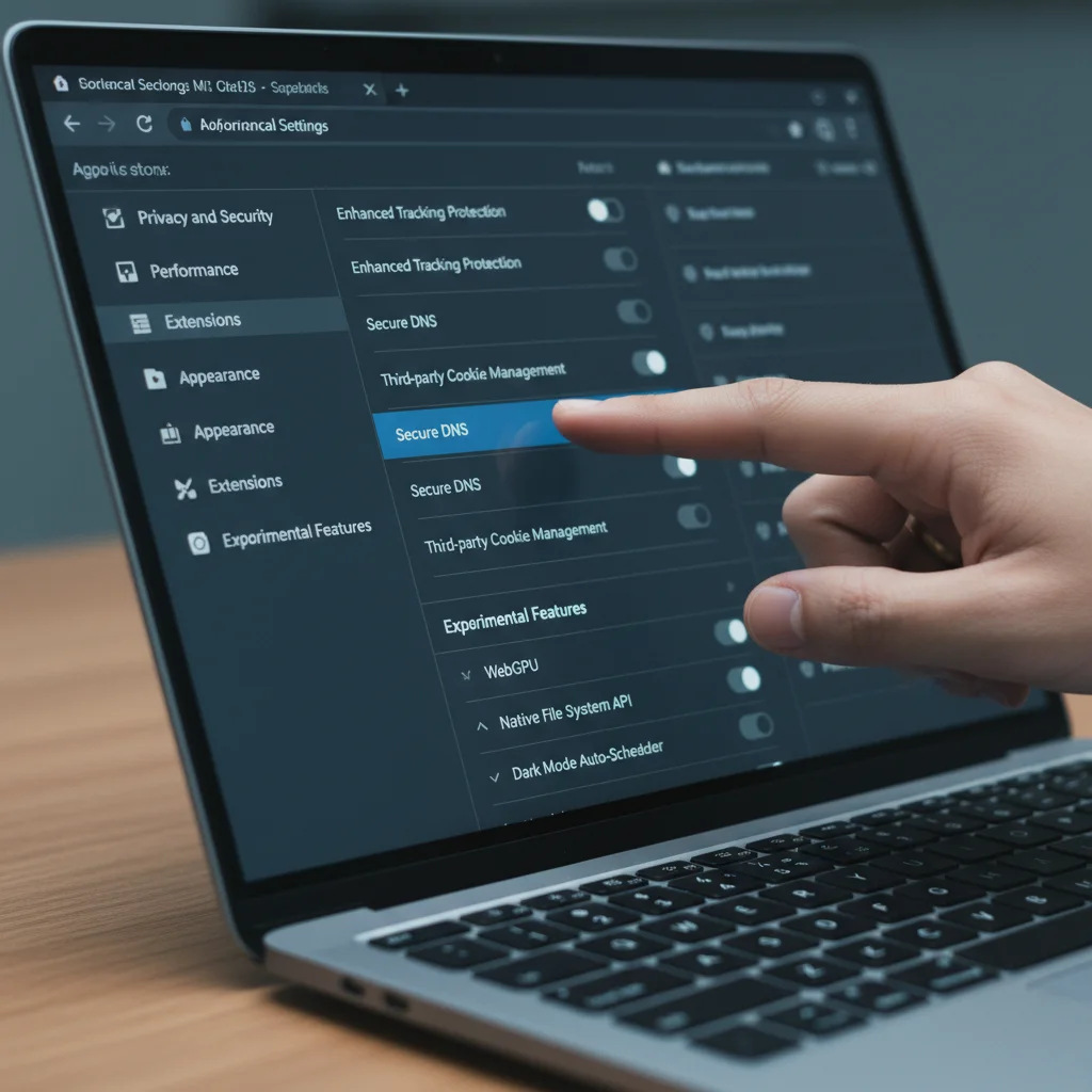 User navigating advanced browser settings for privacy and performance optimization