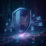 Futuristic digital shield protecting a network, symbolizing advanced threat protection for US businesses in 2026.