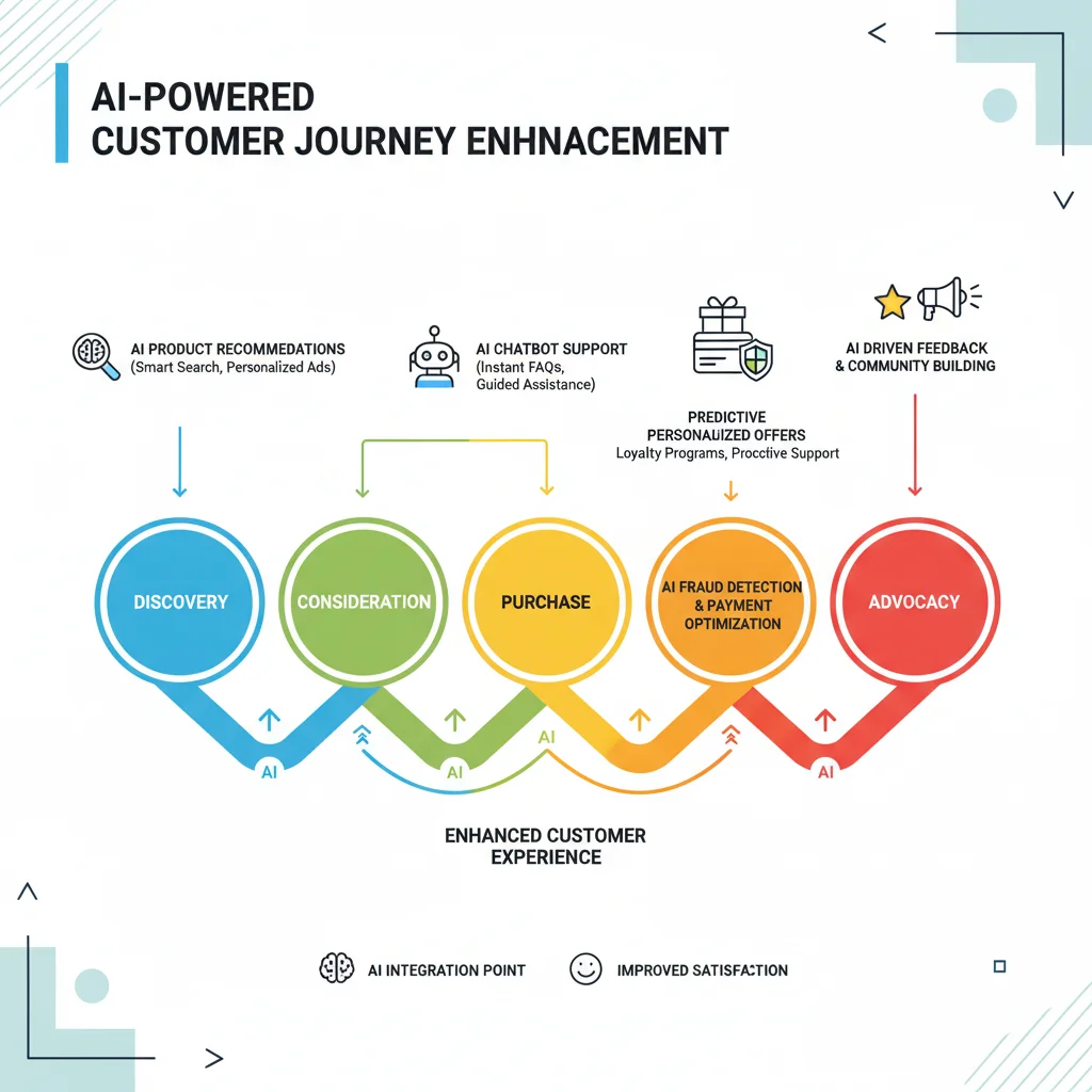 Infographic illustrating AI-powered personalized customer journey with data analytics.