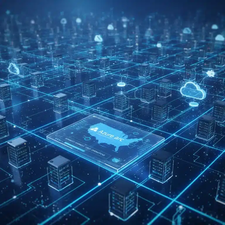 Azure Arc central management interface connecting on-premises servers and multiple cloud environments.
