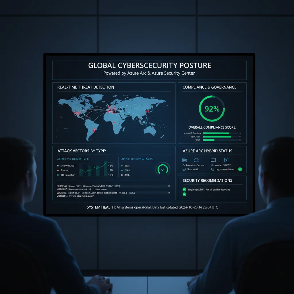 Cybersecurity dashboard with real-time threat detection and compliance monitoring for hybrid cloud.