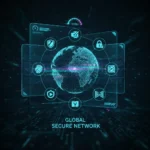 Futuristic digital interface showing best VPN apps for 2026 with secure data flow