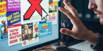 Hand about to click 'X' on a screen full of annoying pop-up ads