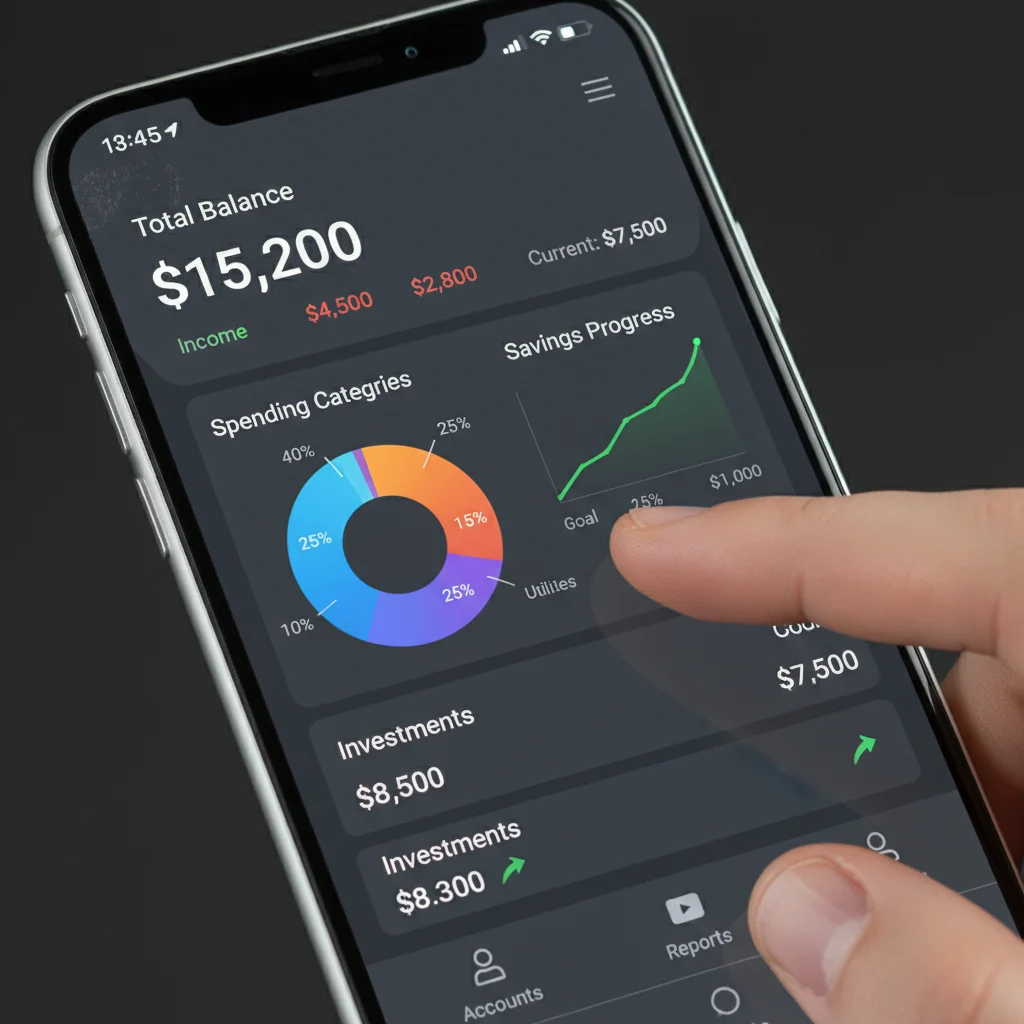 Detailed budgeting app dashboard on smartphone with financial metrics