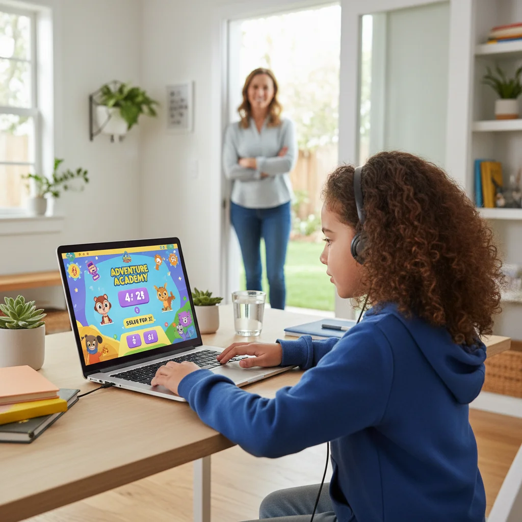 Child learning safely online with parental supervision