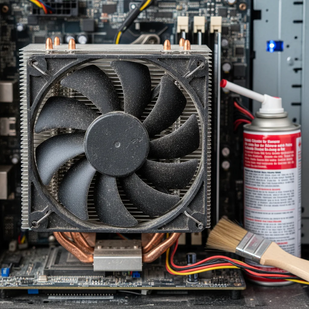 Cleaning dusty computer internal components with compressed air