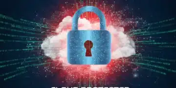 Digital lock icon over cloud network, symbolizing cloud ransomware protection