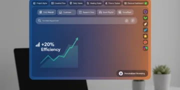 Customized web browser interface with productivity graphs showing efficiency gains