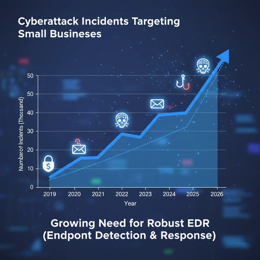 Graph showing increasing cyber threats targeting small businesses, highlighting the need for EDR.