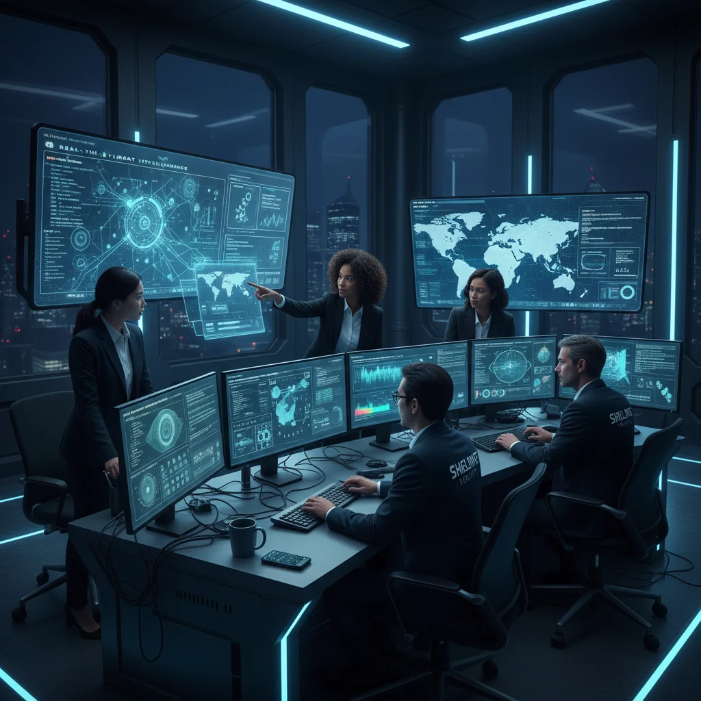 Cybersecurity team collaborating in a secure operations center.