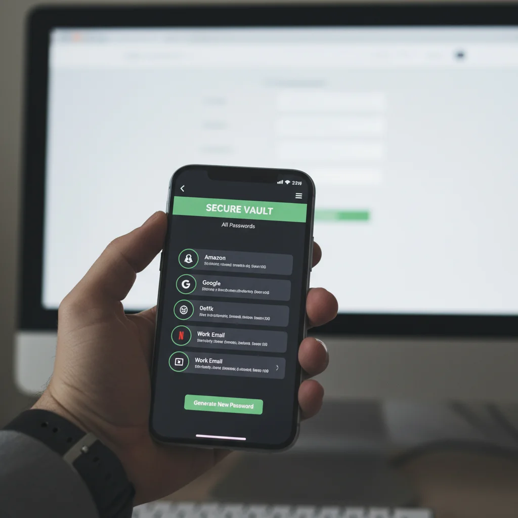 Digital security with password manager app on smartphone