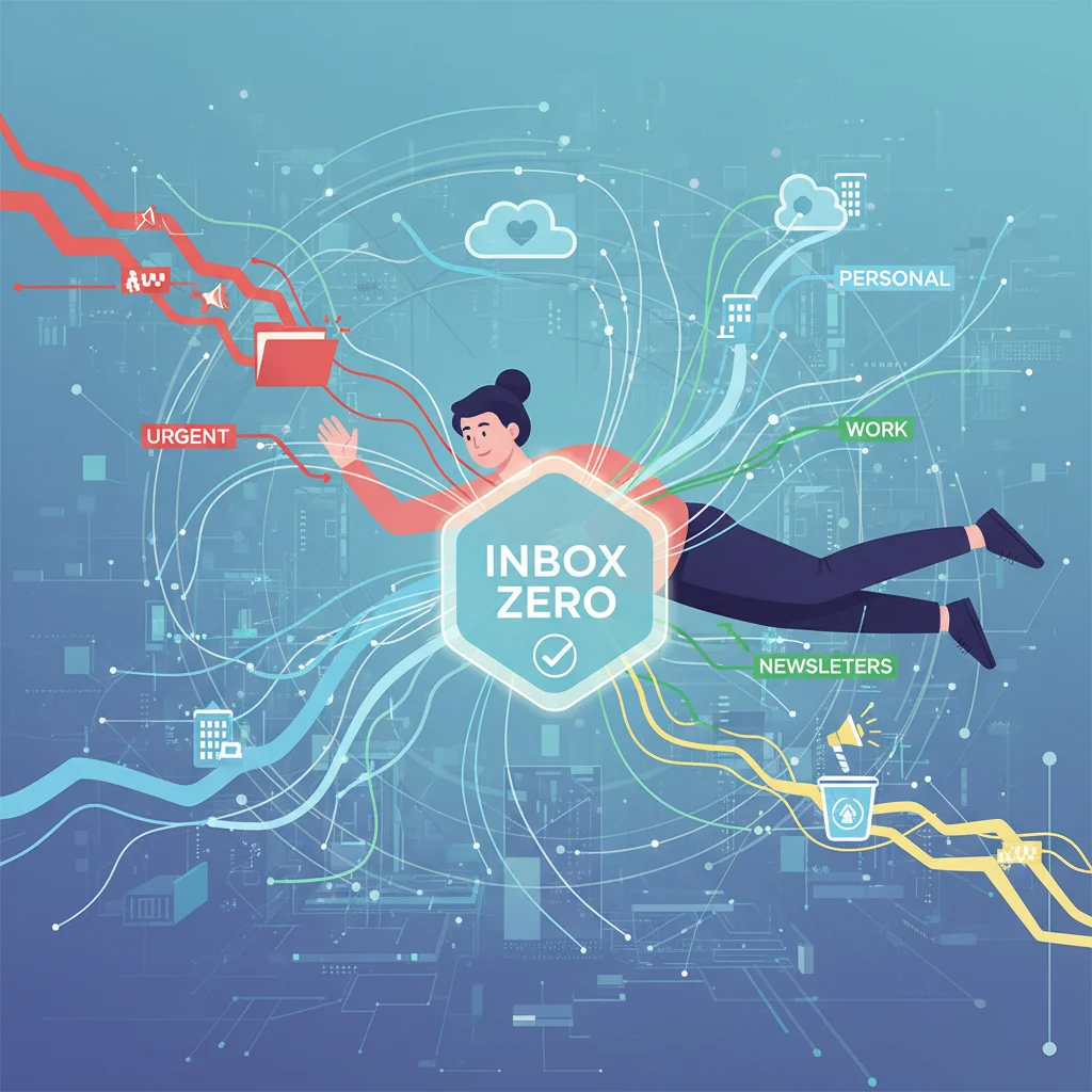 Person confidently managing complex email categories
