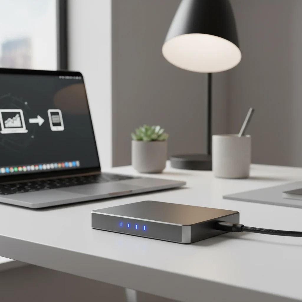 External hard drive connected to laptop for local data backup