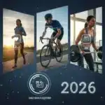 Diverse individuals engaging in fitness activities while their data is tracked on various fitness apps on smartphones and smartwatches, symbolizing performance comparison.