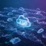 Futuristic digital clouds with 2TB storage icon, representing cloud storage solutions.