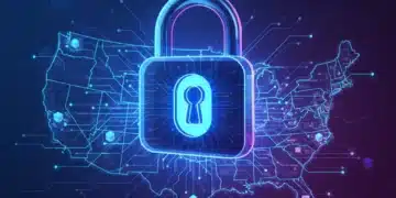 Futuristic digital padlock securing U.S. enterprise data with advanced IAM software