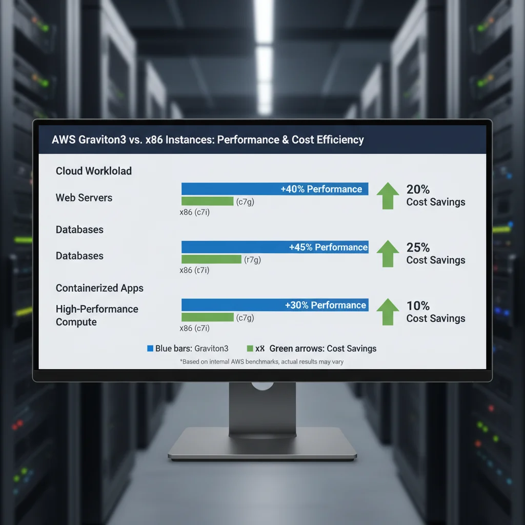 Performance and cost comparison chart: AWS Graviton3 vs. x86 instances