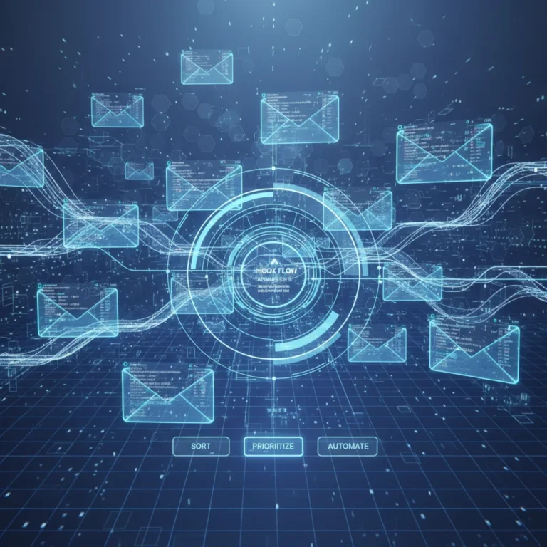 Digital interface showing a high volume of emails being managed by advanced software, representing efficient email handling.