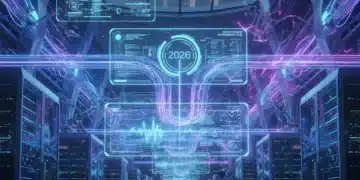 Futuristic data center representing hybrid cloud management in 2026
