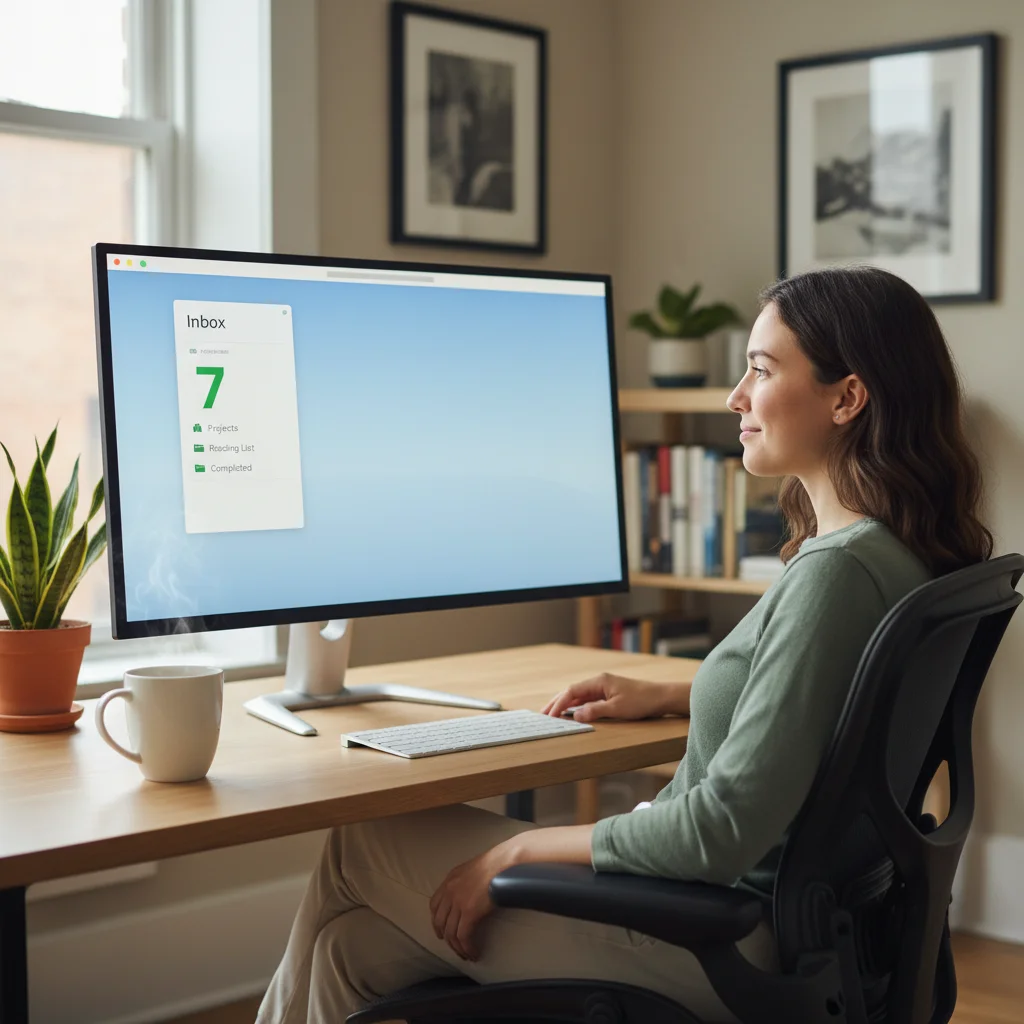 Person achieving inbox zero with efficient email management tools, demonstrating increased productivity and reduced stress.