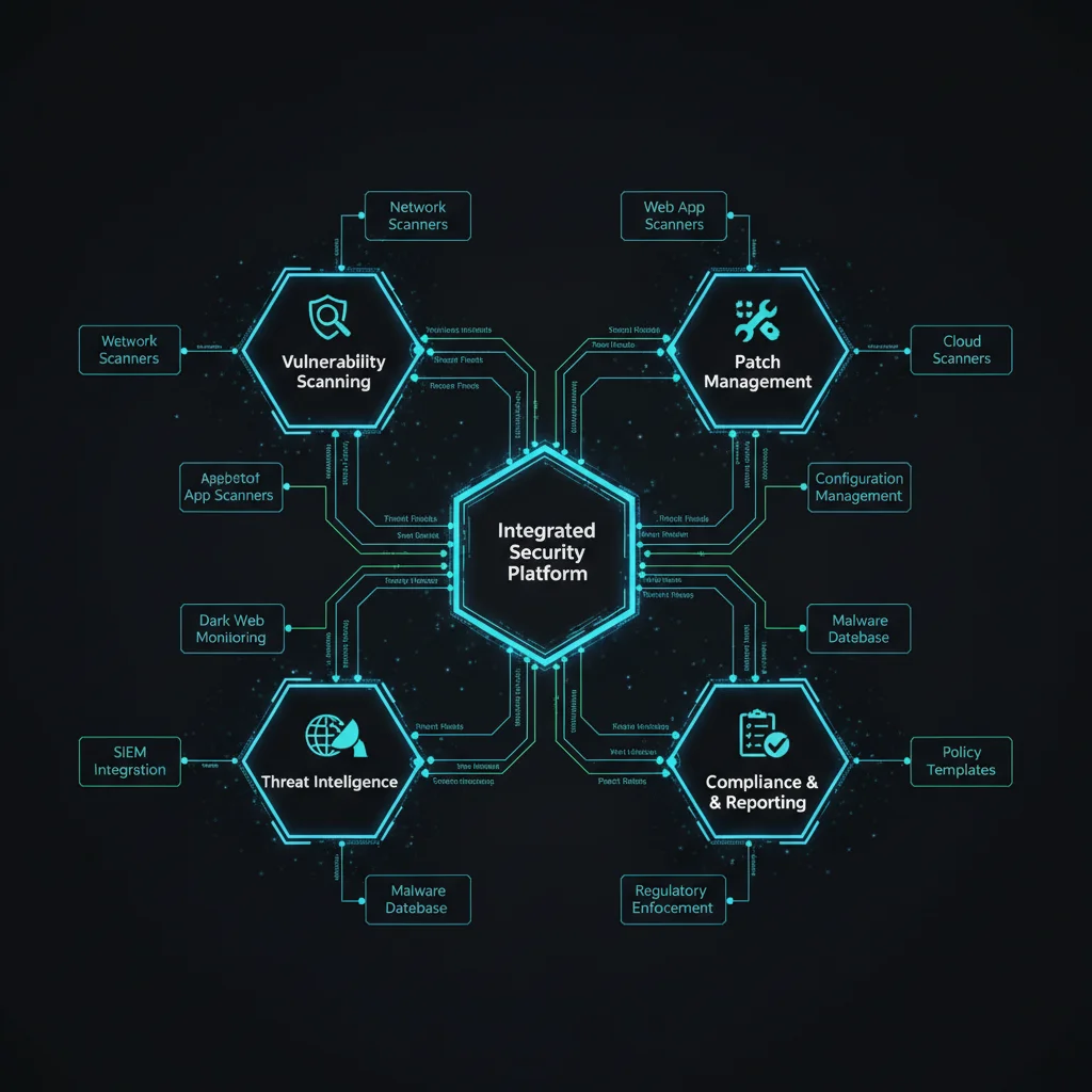 Comprehensive network diagram of an integrated security software suite.