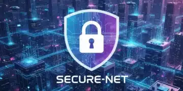 IoT Security Software: Safeguarding U.S. Businesses in 2026 Futuristic cityscape with glowing network lines and a cybersecurity shield, representing IoT security in 2026.