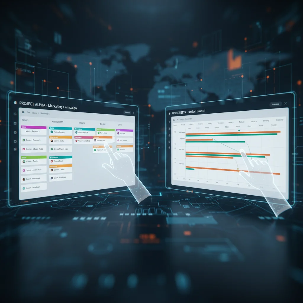 Comparison of Kanban board and Gantt chart views in task management apps