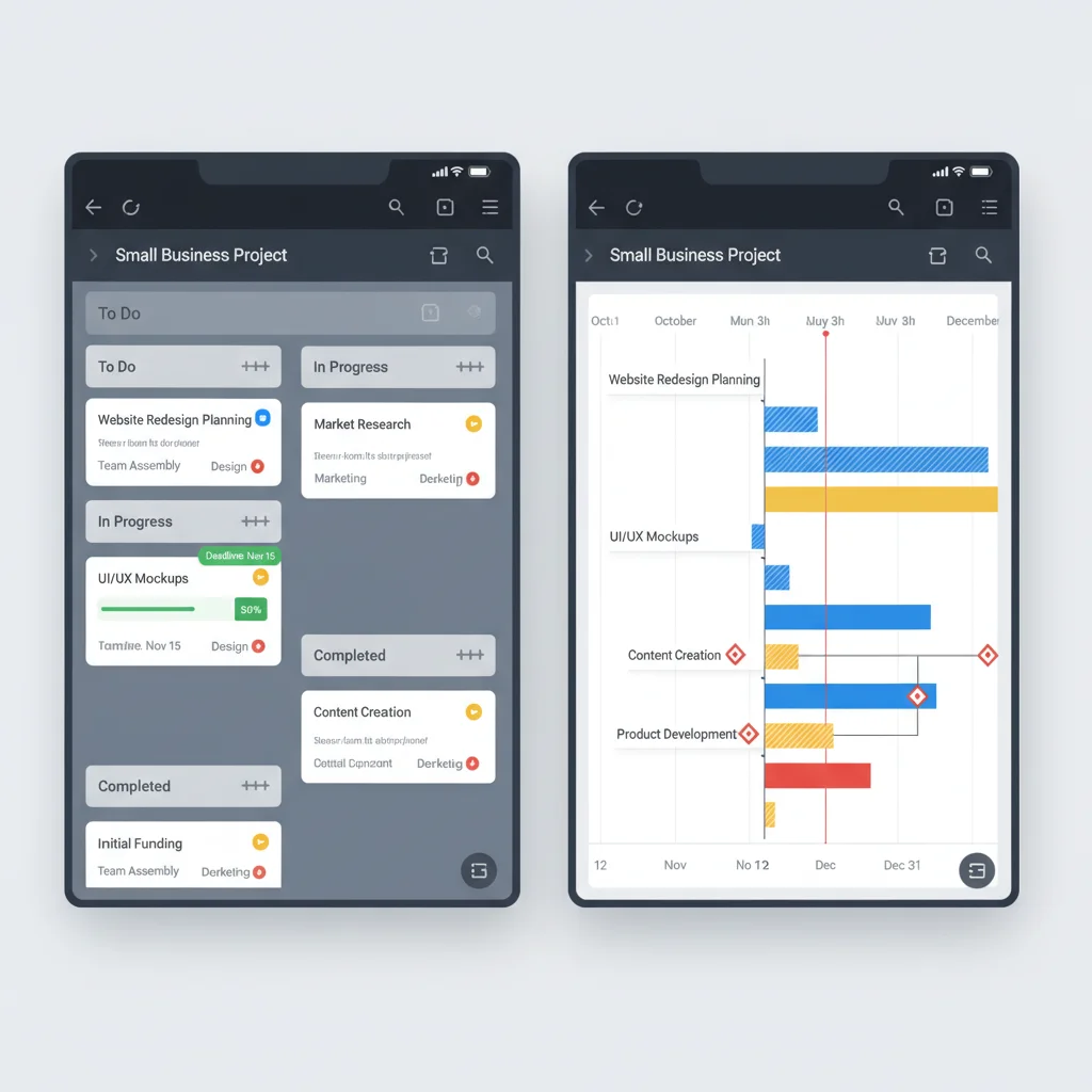 Comparison of Kanban board and Gantt chart in project management apps
