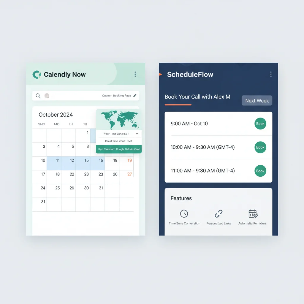 Comparison of two meeting scheduling app interfaces with calendar integration and booking features