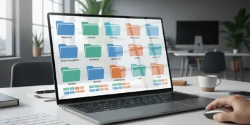 The Ultimate Guide to Organizing Your Digital Files: A 3-System Approach for 2026 Organized digital files on a laptop screen, showcasing efficient folder structures and tags for enhanced productivity in a modern office environment.