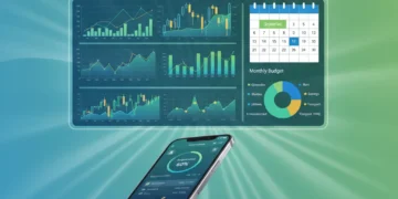 Digital dashboard of a personal finance app with robust budgeting tools, charts, and financial data for 2026.