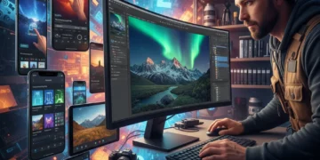 Diverse photo editing app interfaces on mobile and desktop devices for 2026 comparison.