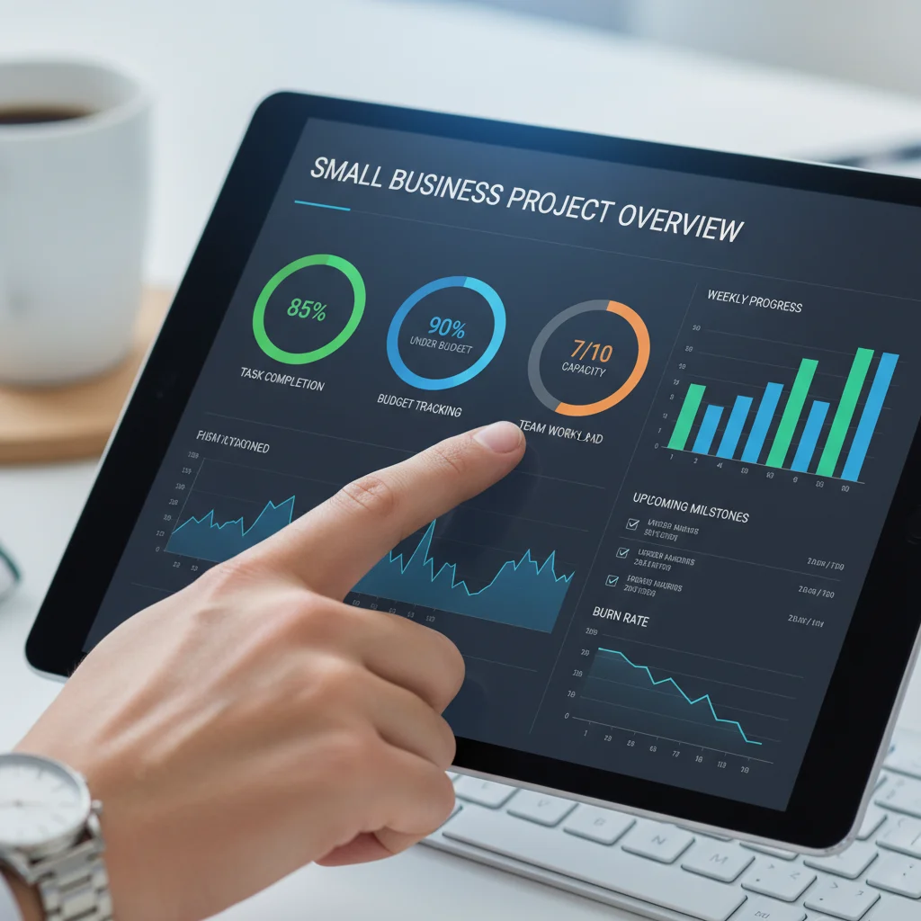 Project management app analytics dashboard showing KPIs