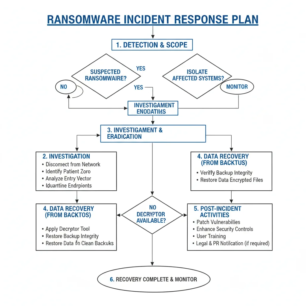 Flowchart detailing ransomware incident response plan steps