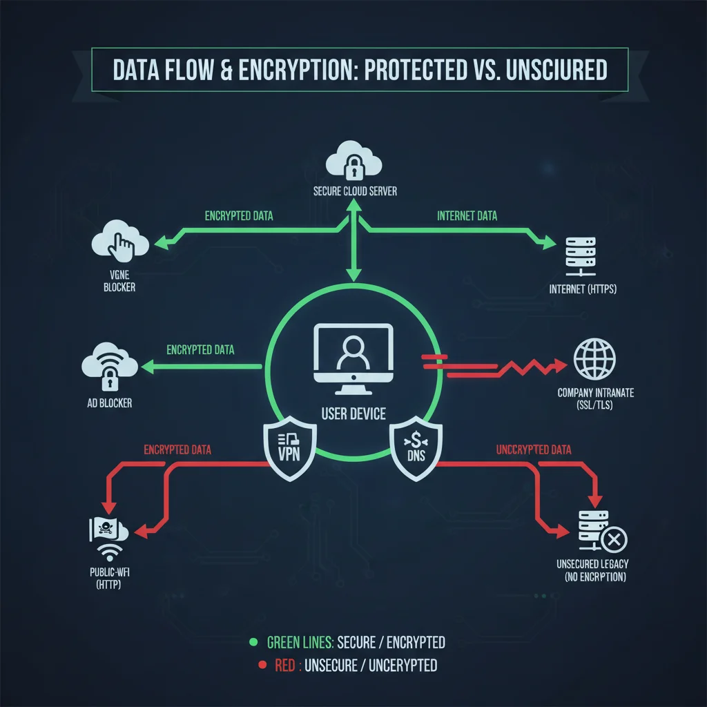 Diagram illustrating secure data flow and encryption in web browsing