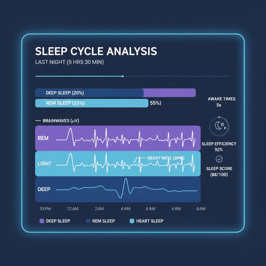 Infographic showing sleep stages and data analysis from a tracking app