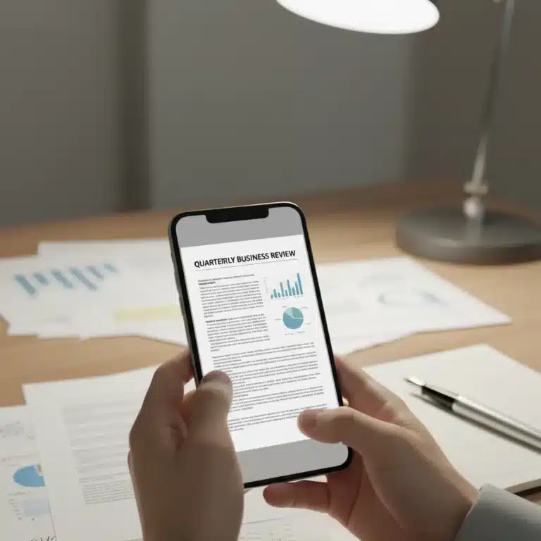Smartphone scanning a document with a mobile app, showing high-quality digital conversion.