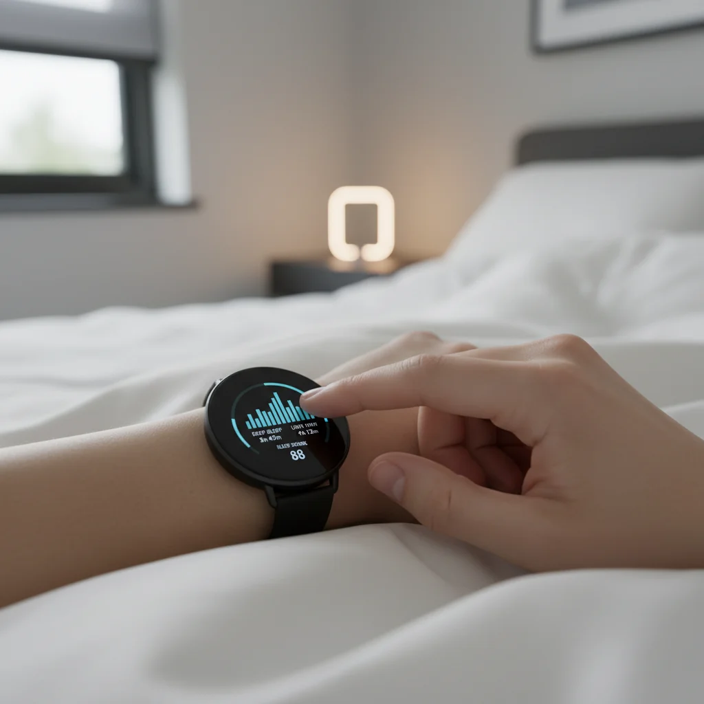 Person checking sleep data on a smartwatch
