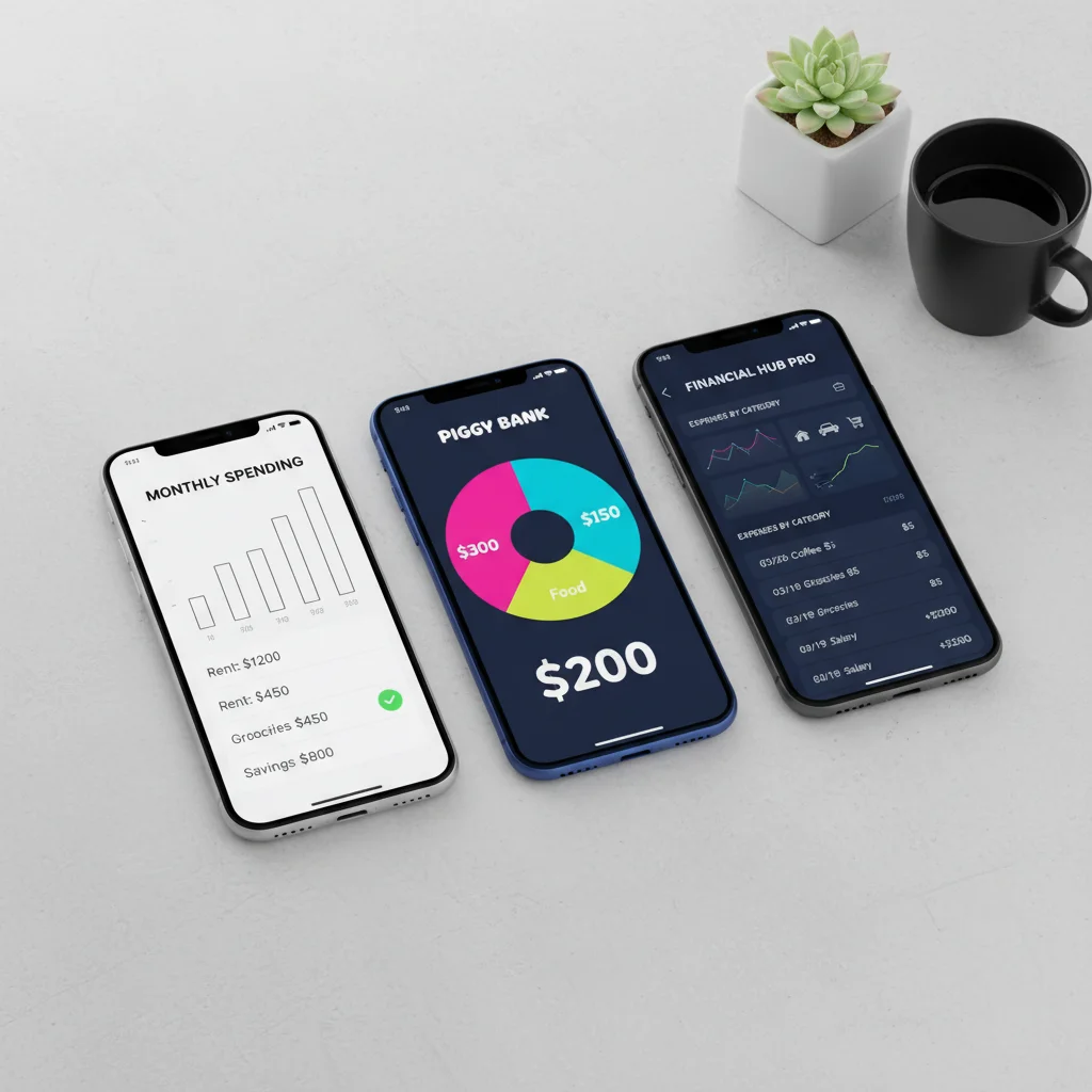 Comparison of three different budgeting app interfaces on mobile phones