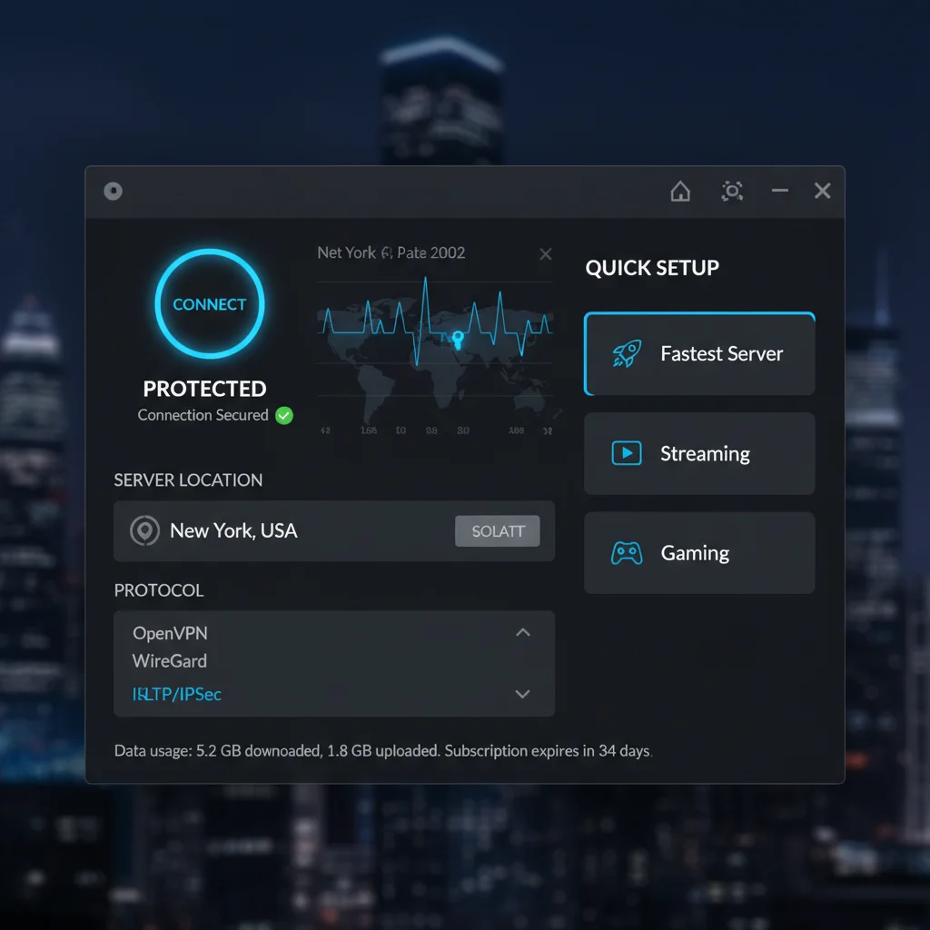 VPN client interface showing connection options and status