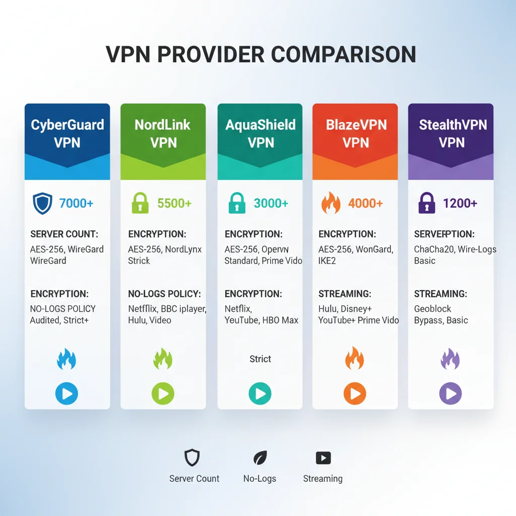 Infographic comparing features of top five VPN providers