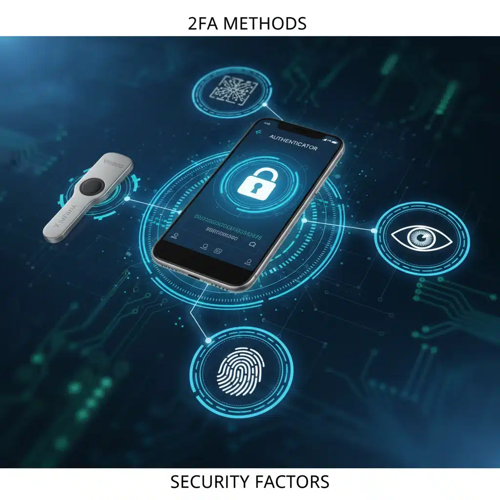 Diverse 2FA methods: authenticator app, security key, biometrics