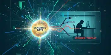 Insider Threat Detection Software: Proactive Security Solutions Digital illustration of insider threat detection, showing data protection and risky user behavior