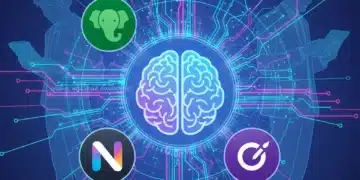 Evernote, Notion, and OneNote logos surrounding a digital brain, representing smart note-taking and organization for students and professionals in 2026.