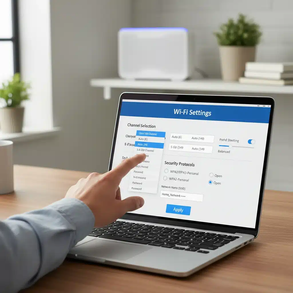 Configuring router settings for optimal Wi-Fi performance and security.