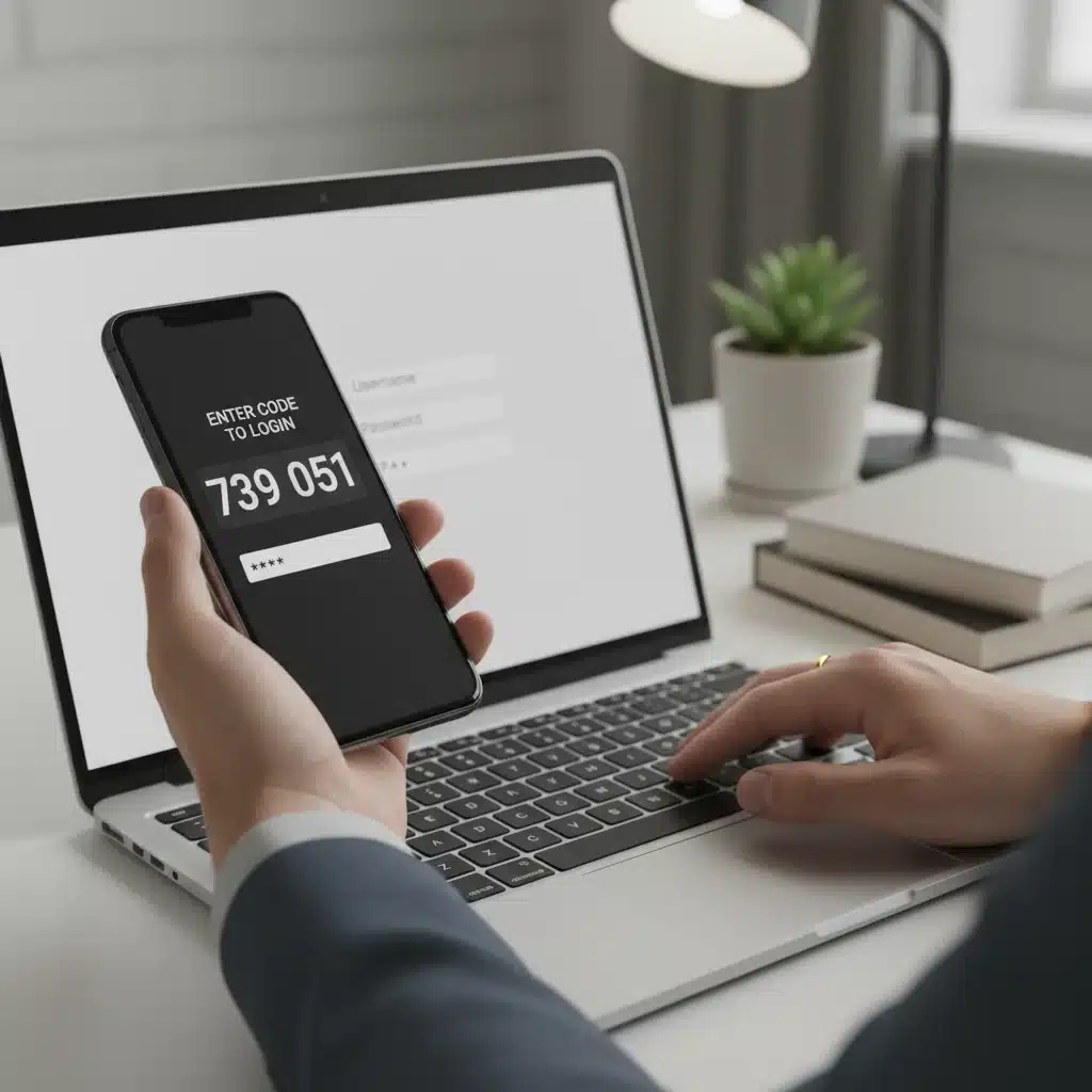User entering 2FA code from smartphone into laptop login