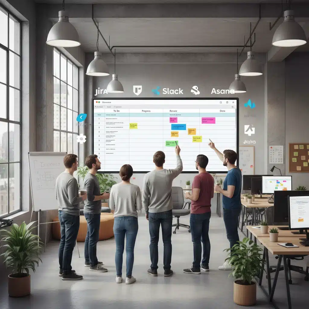 Agile Team Scrum Meeting with Digital Tools