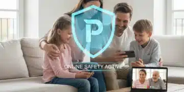 Family using devices safely with parental controls enabled