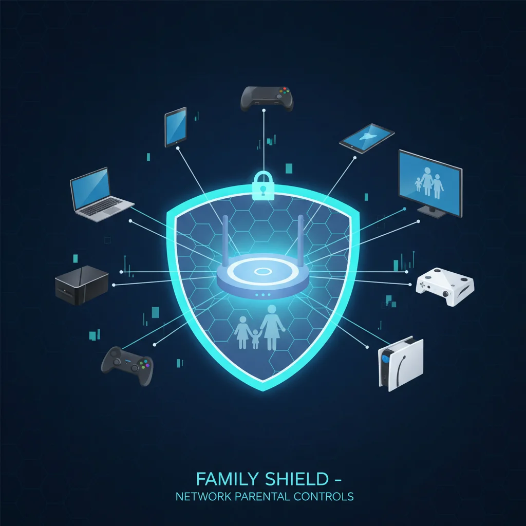 Diagram illustrating comprehensive network parental controls for multiple devices