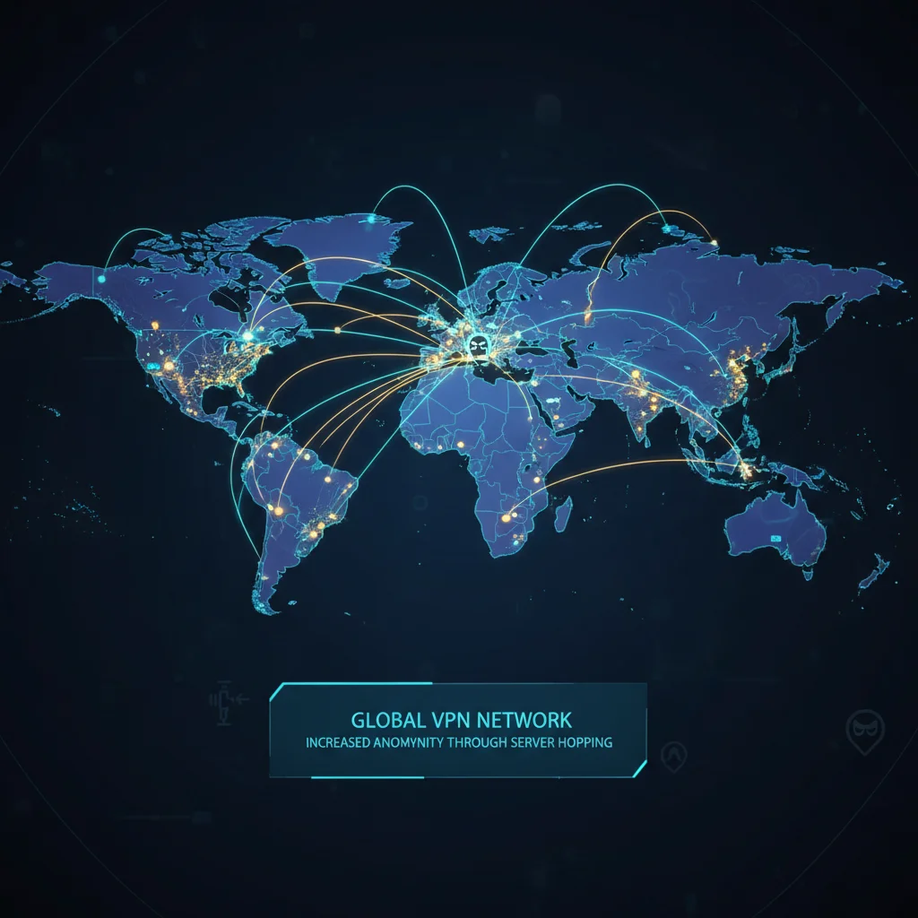 World map showing global VPN server connections for anonymity